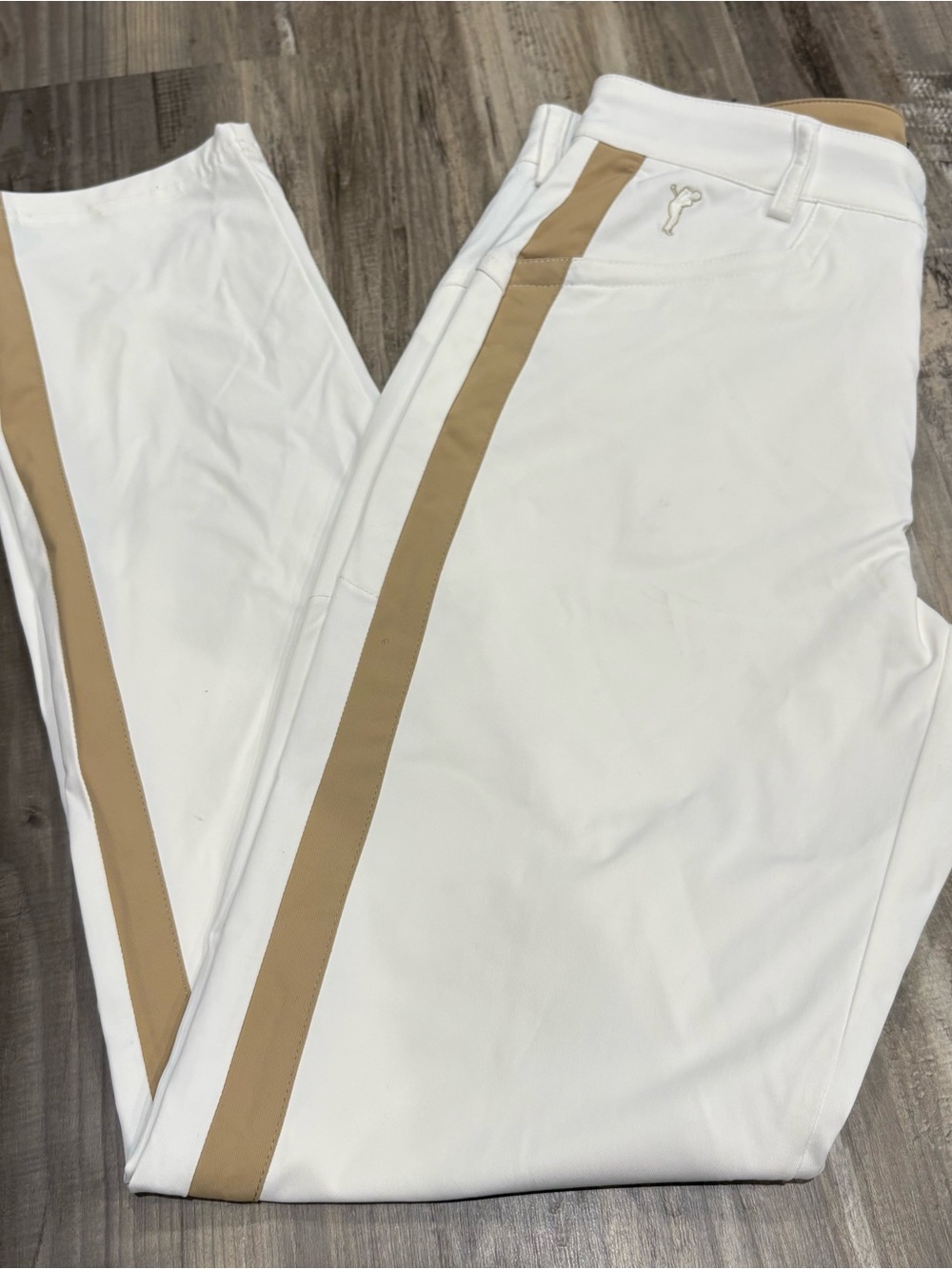 Golfino Womens White Tech Stretch Golf Ankle Pants Tan Striping SZ 4